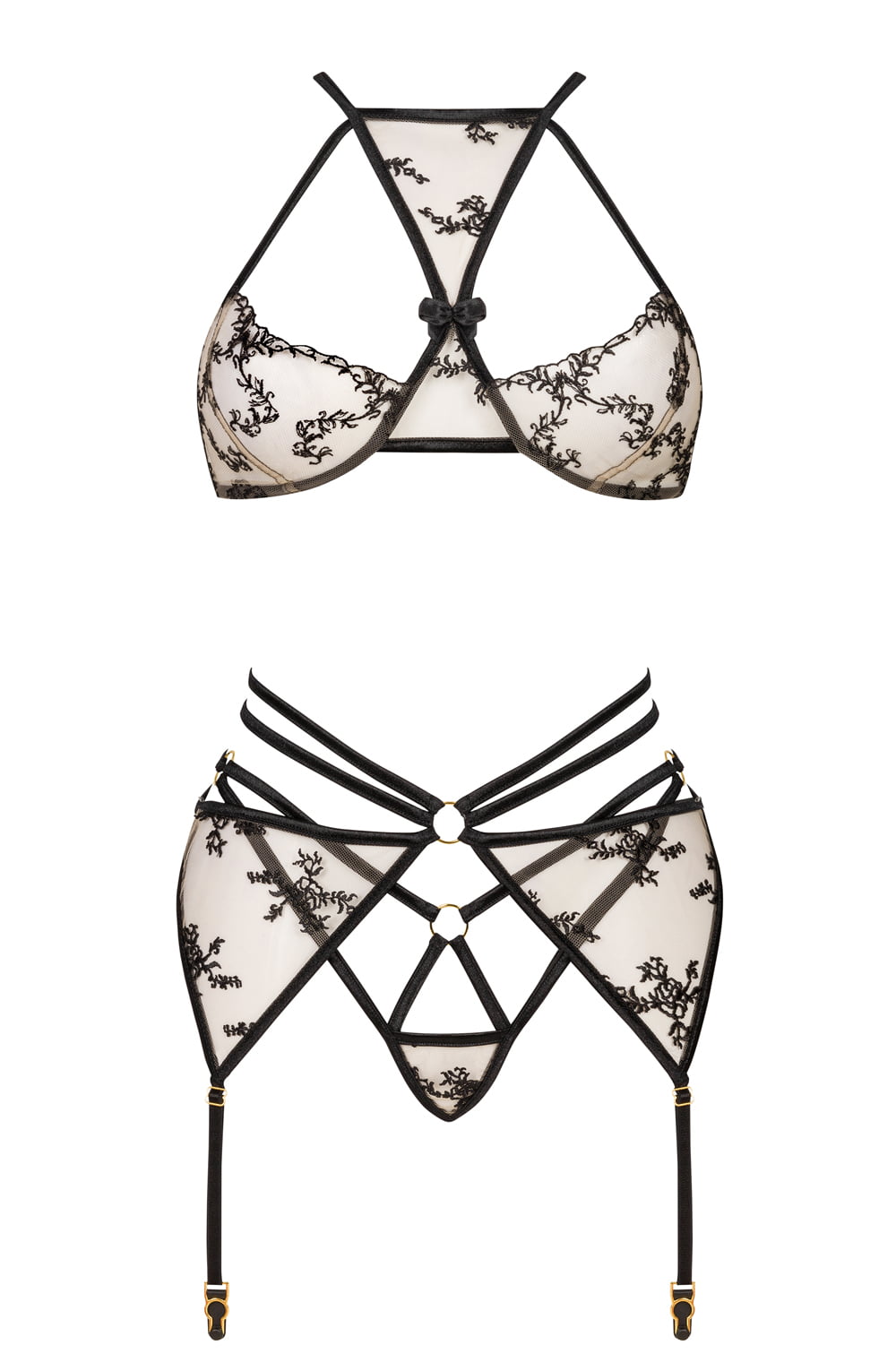 White / Black Strap  Lingerie Set