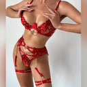 Red Lace Lingerie Set with Gold Chain