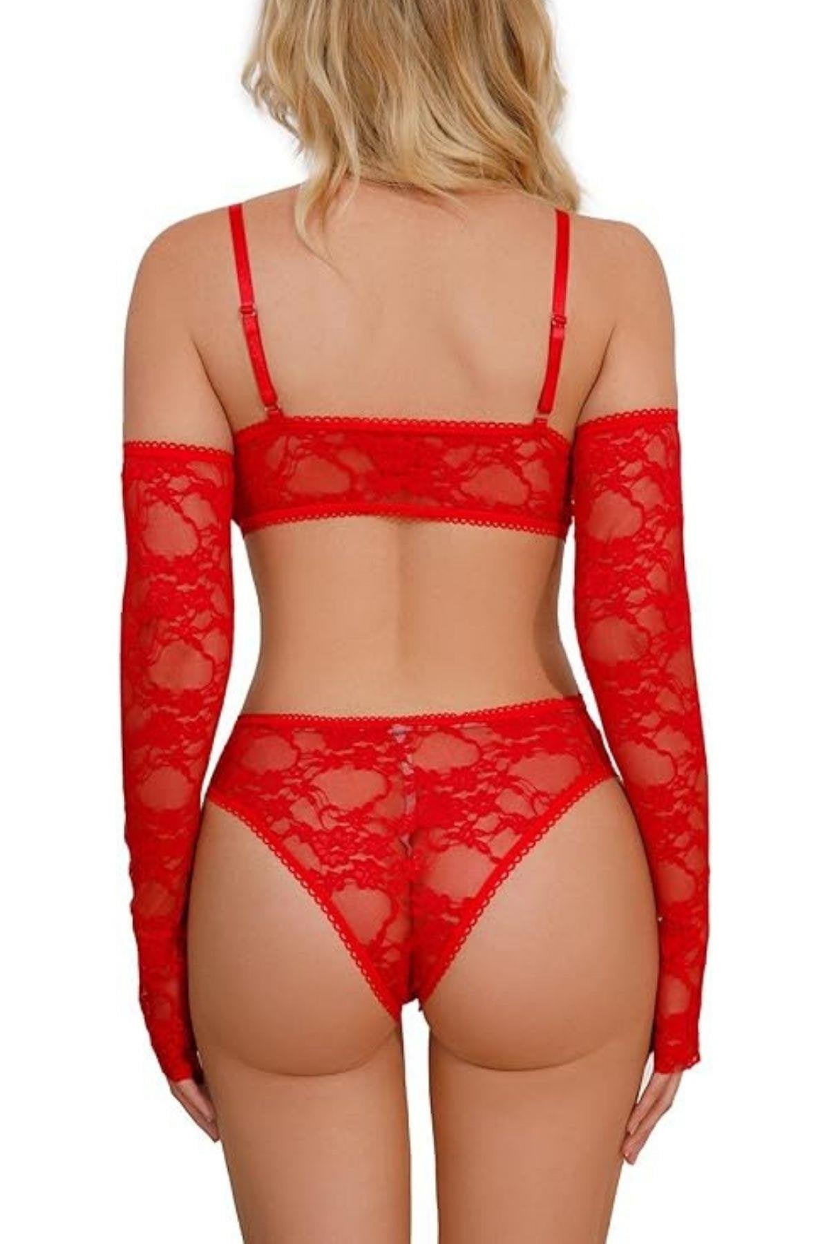 Red Glove & Bra Set