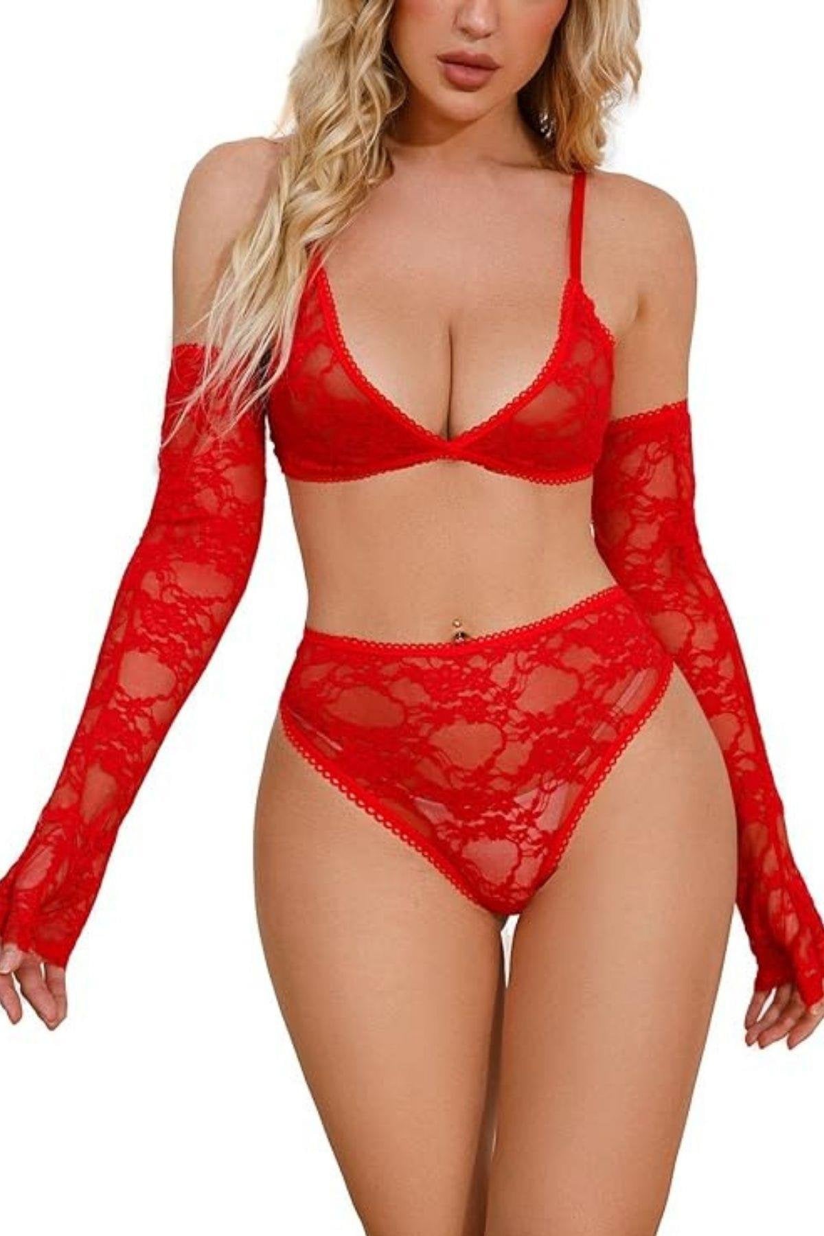 Red Glove & Bra Set