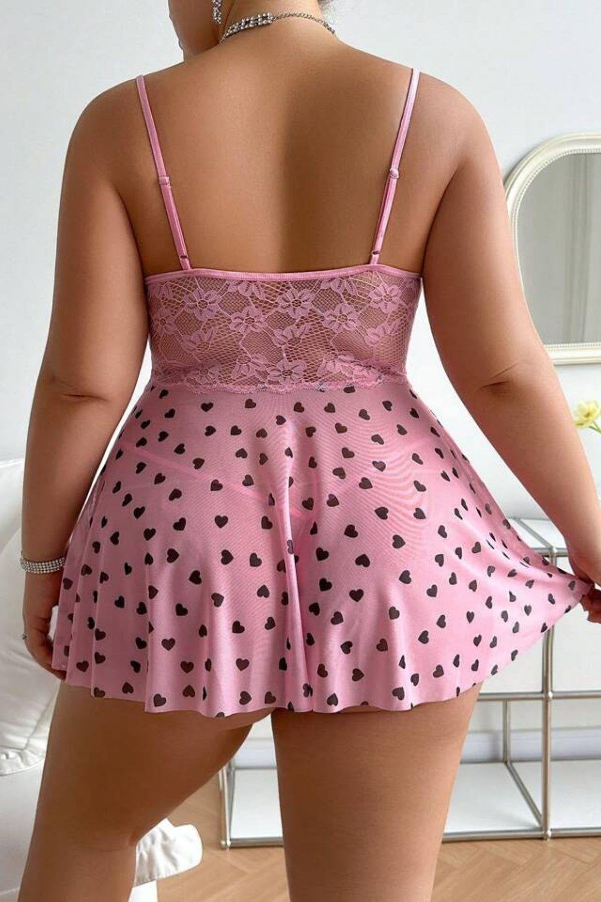 Pink Heart Patterned Night Dress