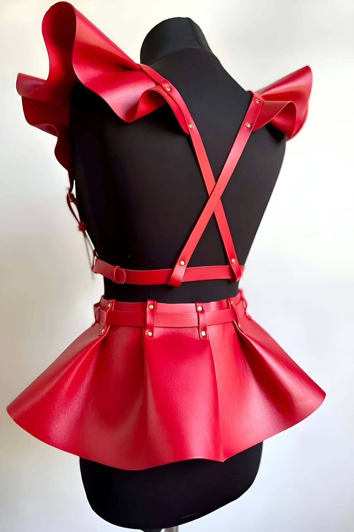 Red Leather Body Harness|Leather Skirt Harness| Festival Harness Skirt |Harness Skirt Set