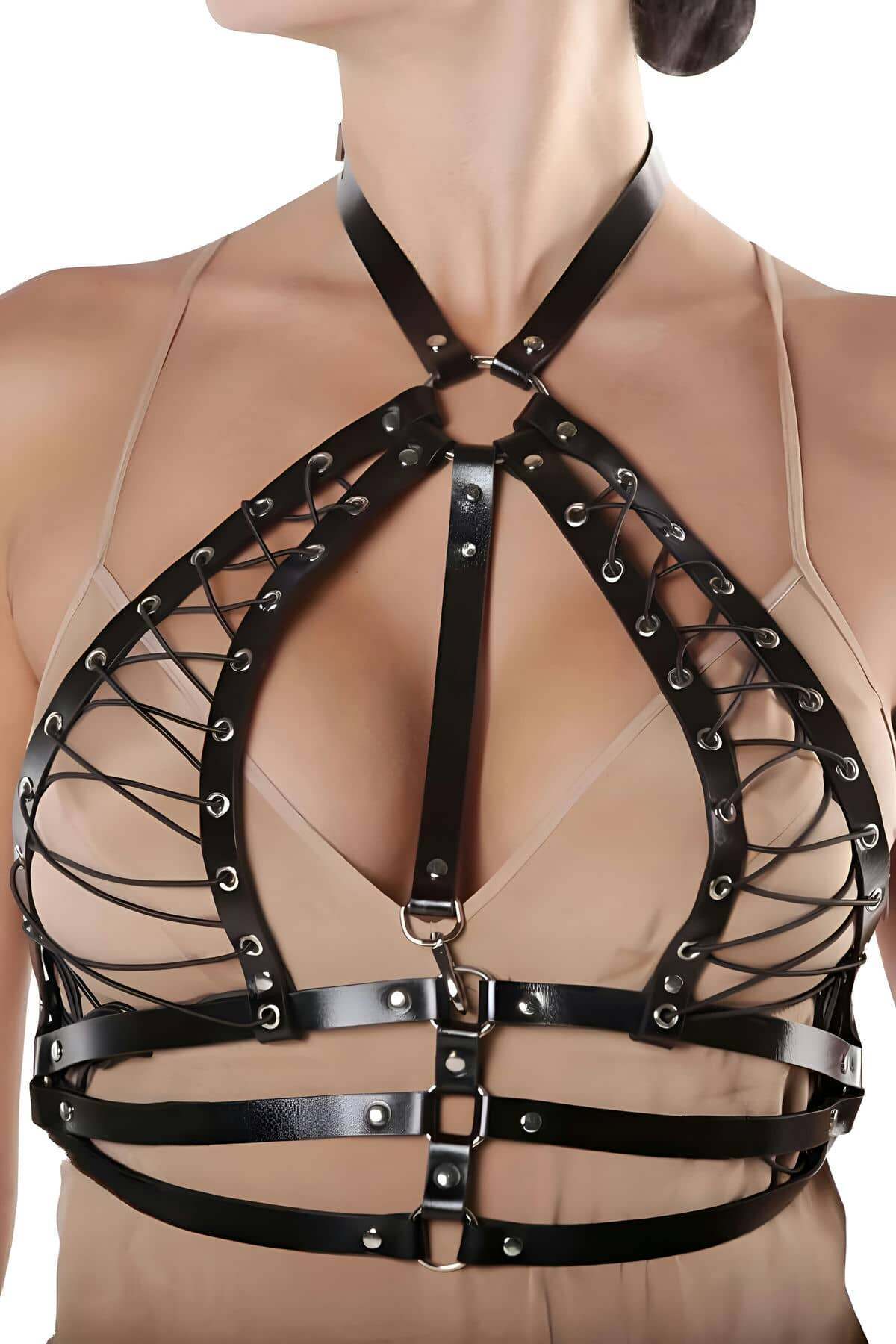 Black Leather Chest  Harness| Wing Leather  Harness| Festival Chest Harness  | Vegan  Woman Harness