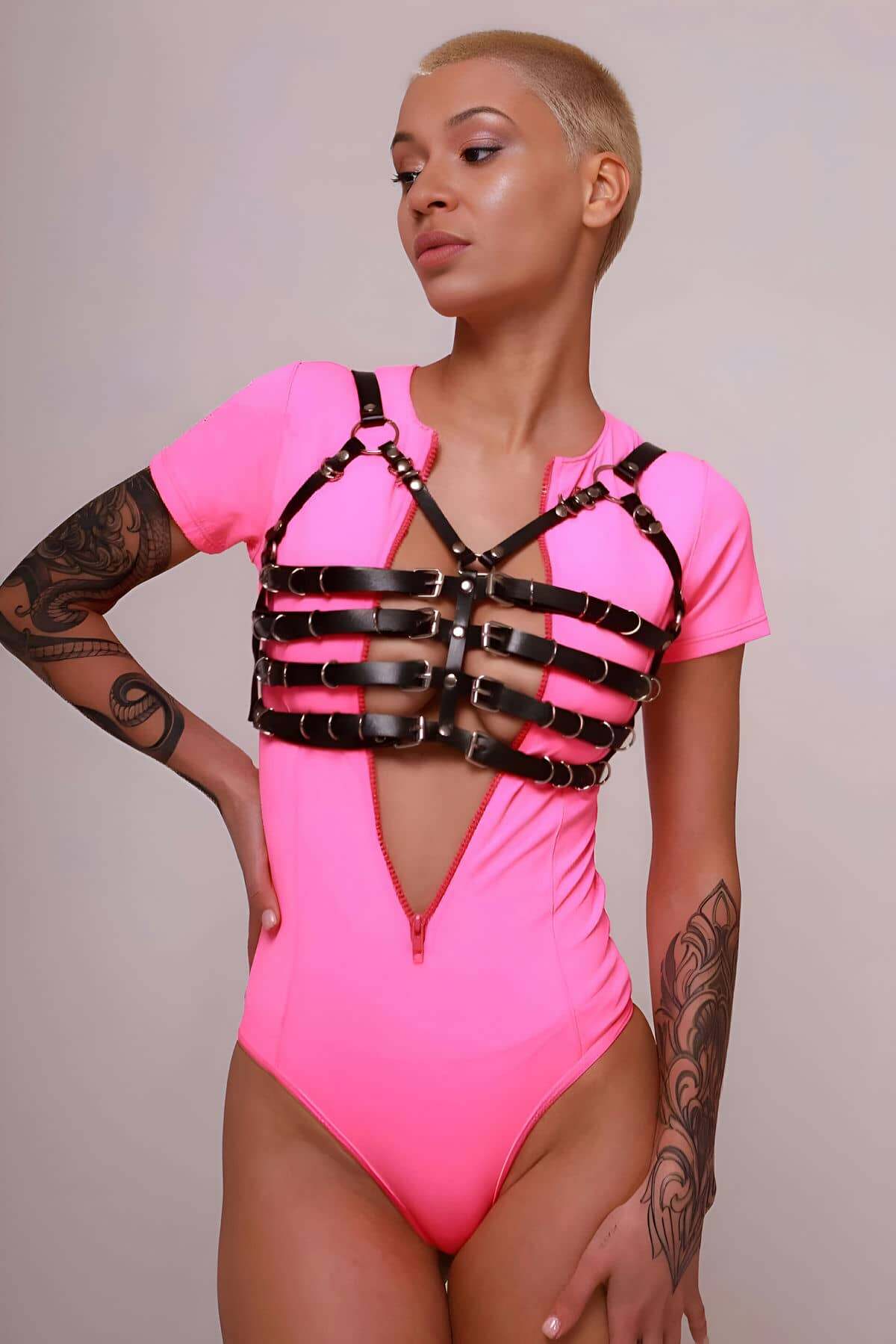 Black Leather Body Chest  Harness| Festival Woman Chest Harness  | Vegan Woman Chest  Harness