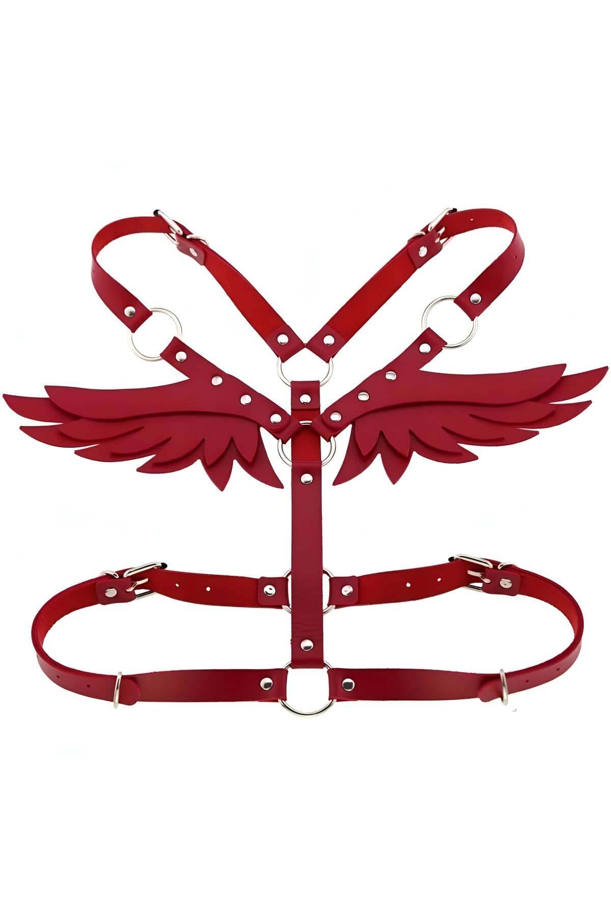 Red, Black , White Leather Body Harness|Wing Leather  Harness| Festival  Wing Harness  | Vegan Wing Woman Harness