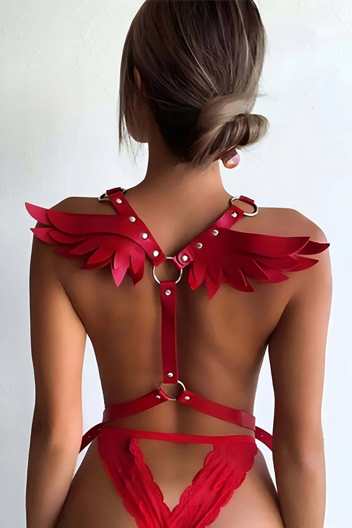 Red, Black , White Leather Body Harness|Wing Leather  Harness| Festival  Wing Harness  | Vegan Wing Woman Harness